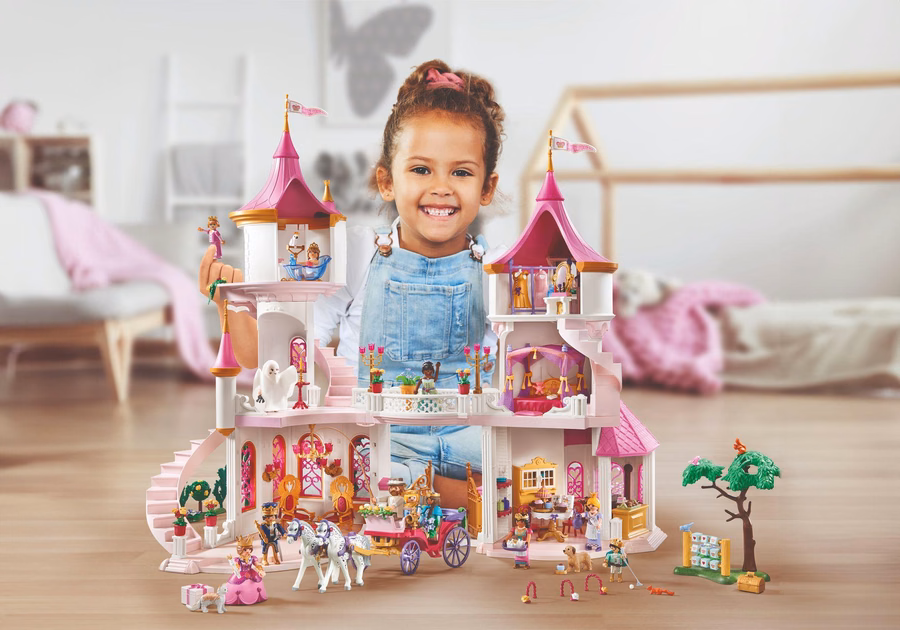 Castelo de princesa tamanho XL com casal real