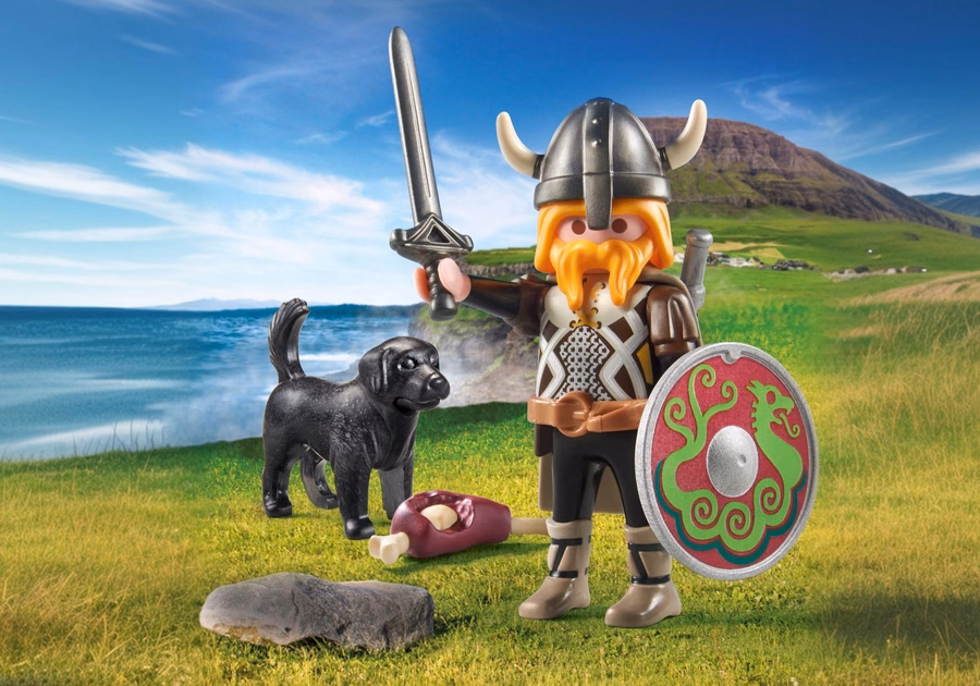 Viking com cão de guarda